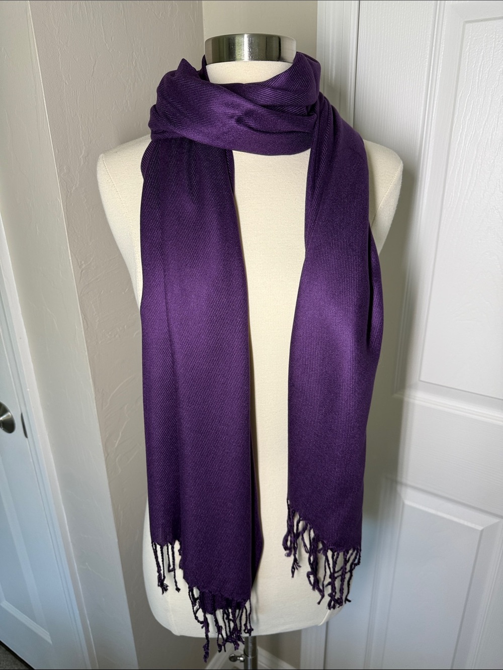 Dark purple eggplant pashmina and silk shawl scarf